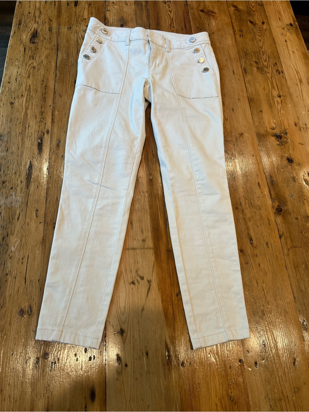 White House Black Market High-Rise Button-Front Jeans in Off-White - Picture 4 of 8